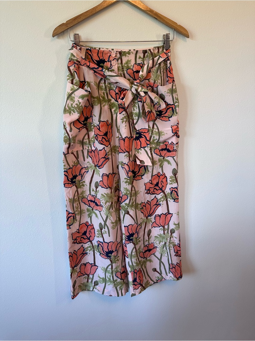 Tory Burch Pink Floral Tie-Waist Pants